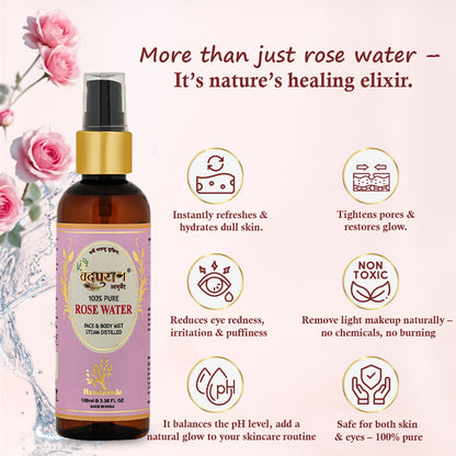 Vedpuran Ayurveda Pure Rose Water | 100% Natural Toner & Face Mist