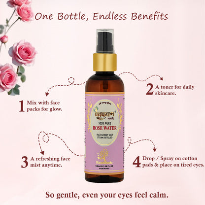 Vedpuran Ayurveda Pure Rose Water | 100% Natural Toner & Face Mist