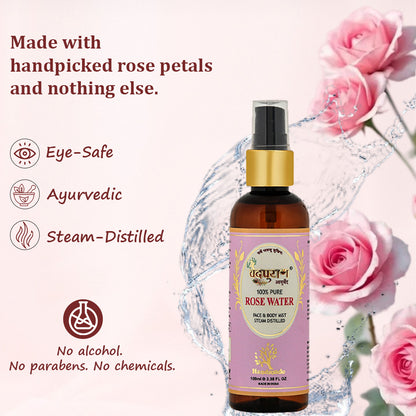 Vedpuran Ayurveda Pure Rose Water | 100% Natural Toner & Face Mist